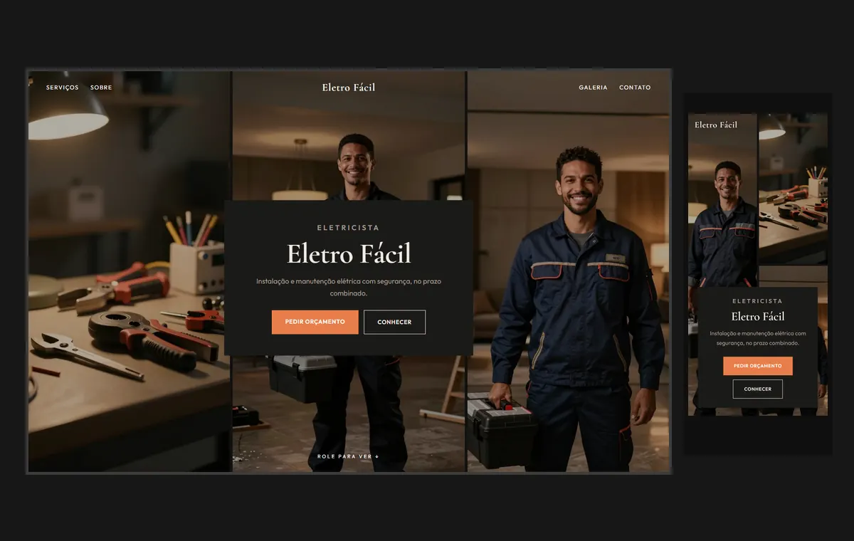 Site de eletricista no modelo Mosaico Carvão