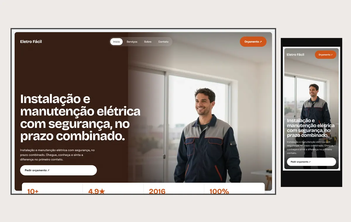 Site de eletricista no modelo Panorama Céu