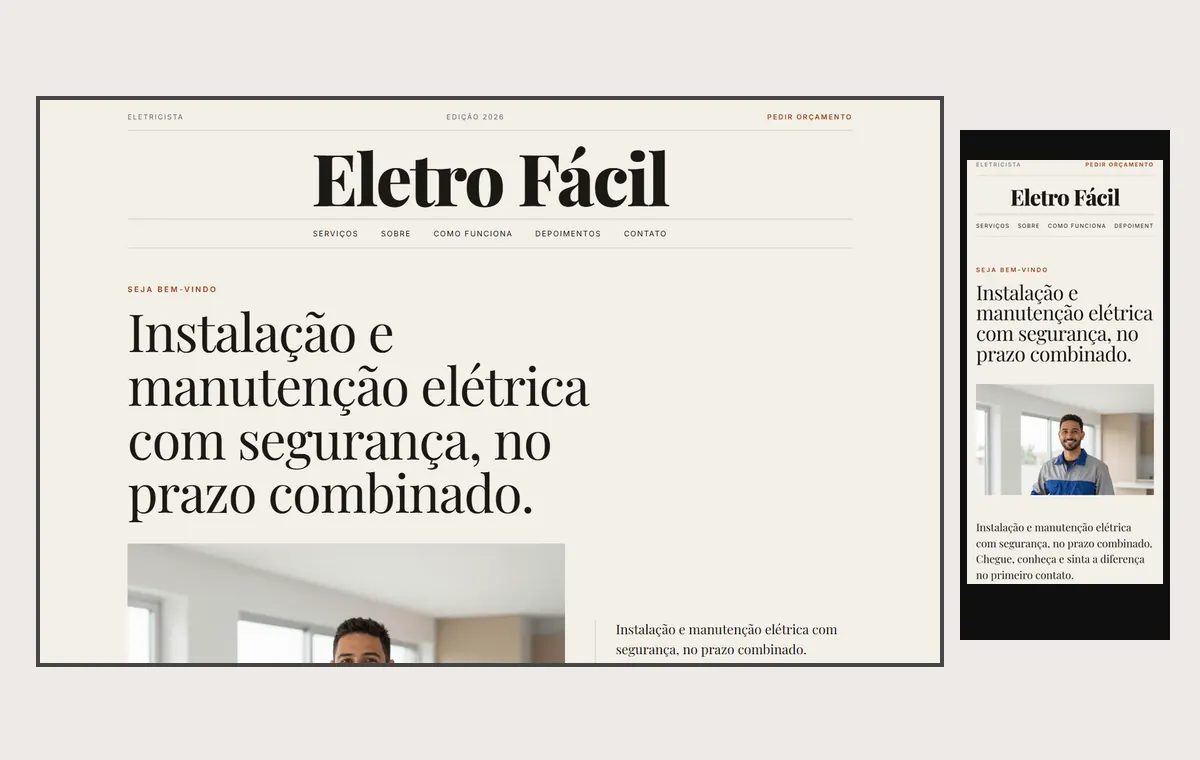 Site de eletricista no modelo Revista Linho