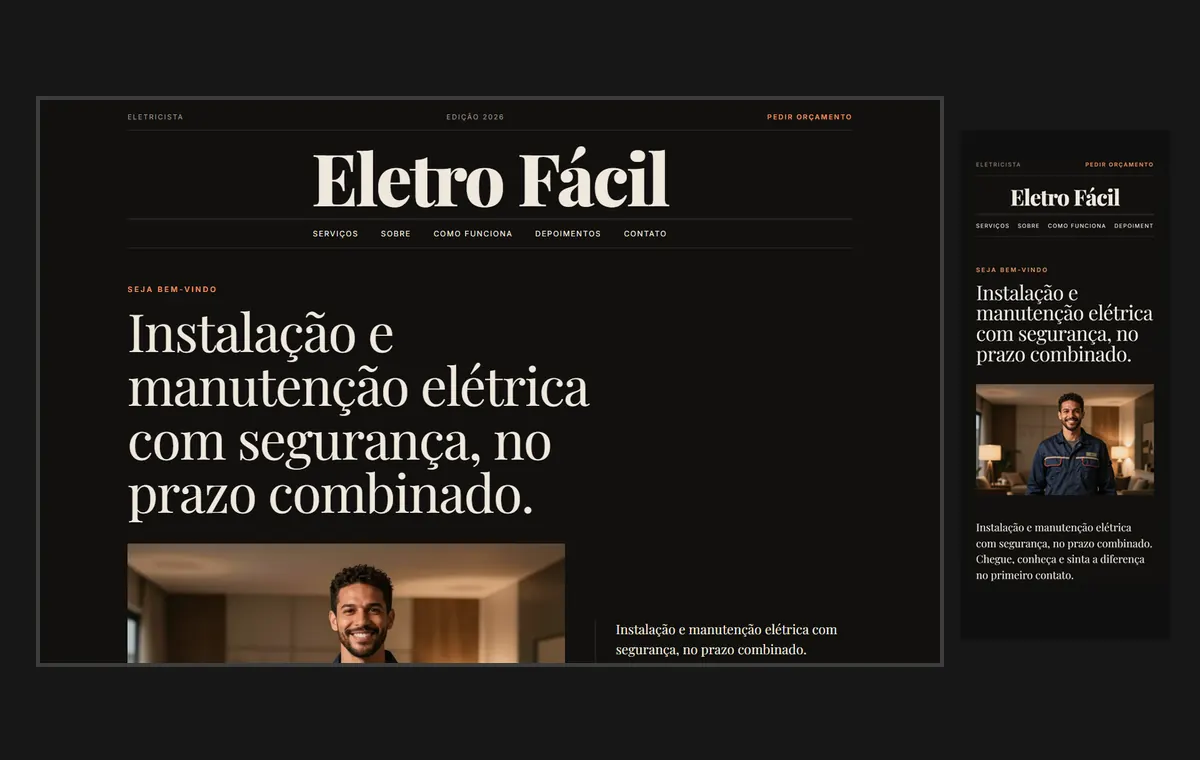 Site de eletricista no modelo Revista Ébano