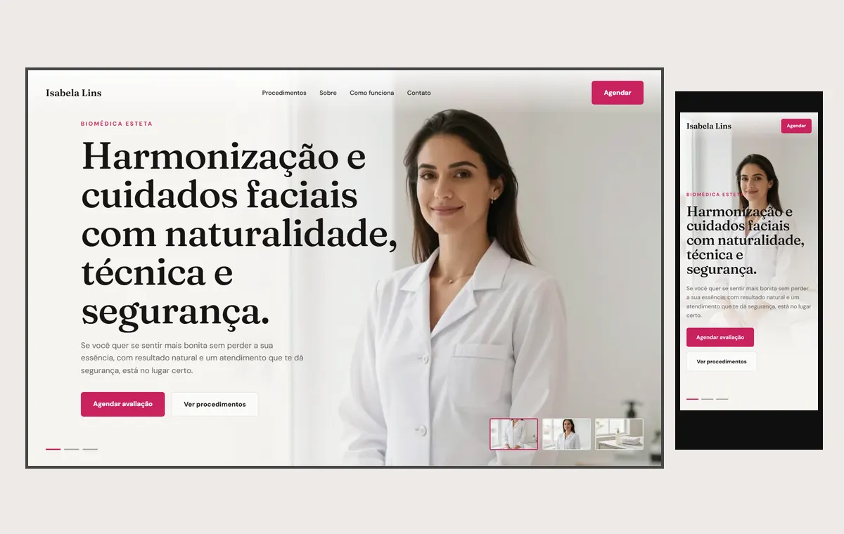 Site de estética no modelo Cinema Luz