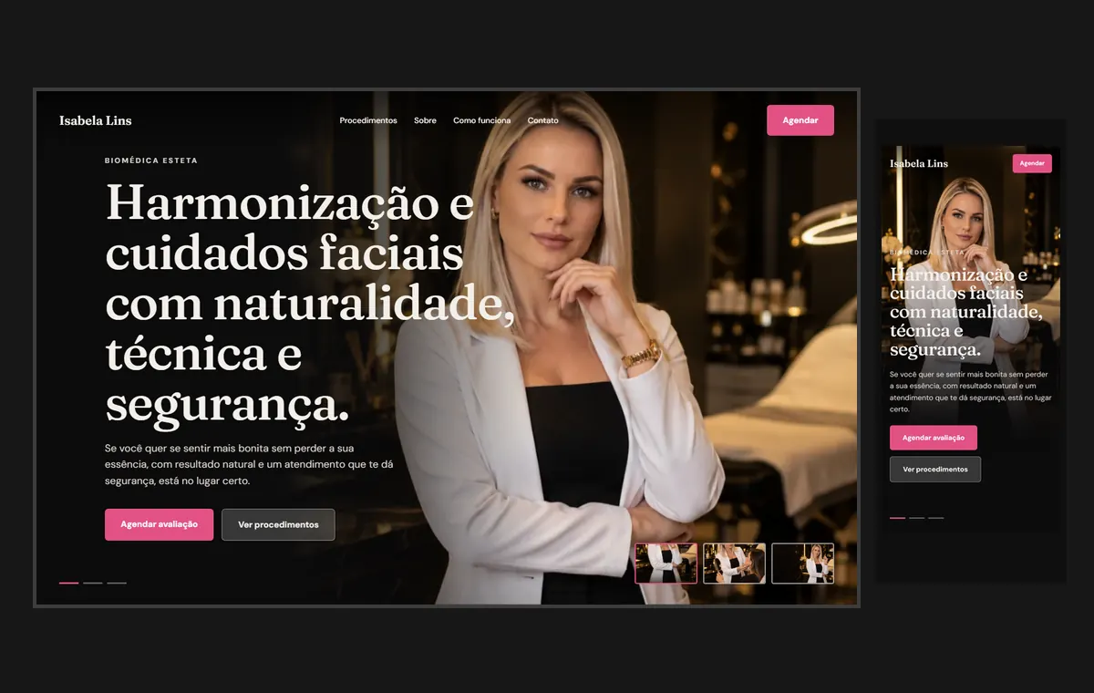 Site de estética no modelo Cinema Noite