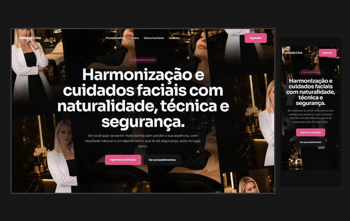 Site de estética no modelo Fluxo Noite