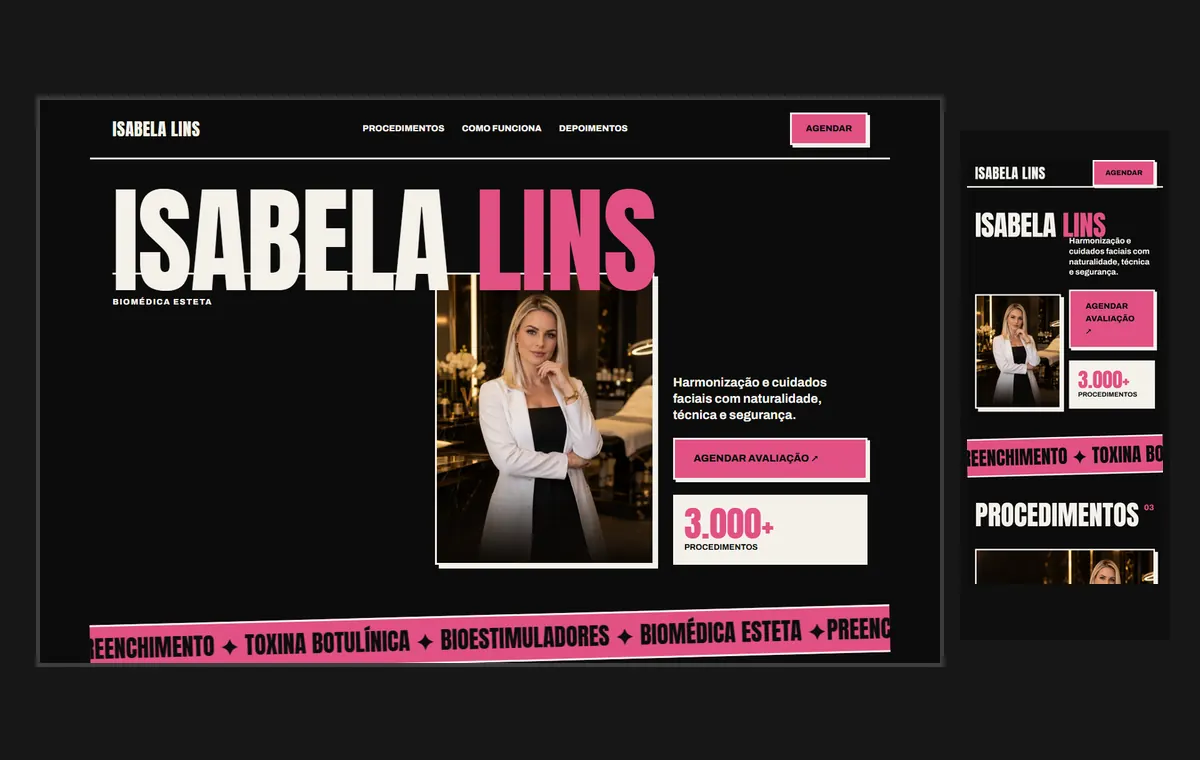 Site de estética no modelo Impacto Eclipse