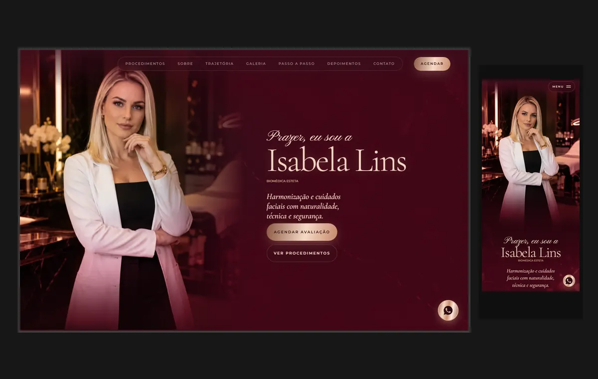 Site de estética no modelo Luxo Noite