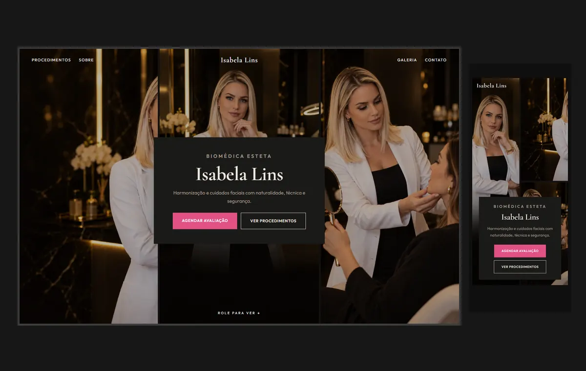 Site de estética no modelo Mosaico Carvão