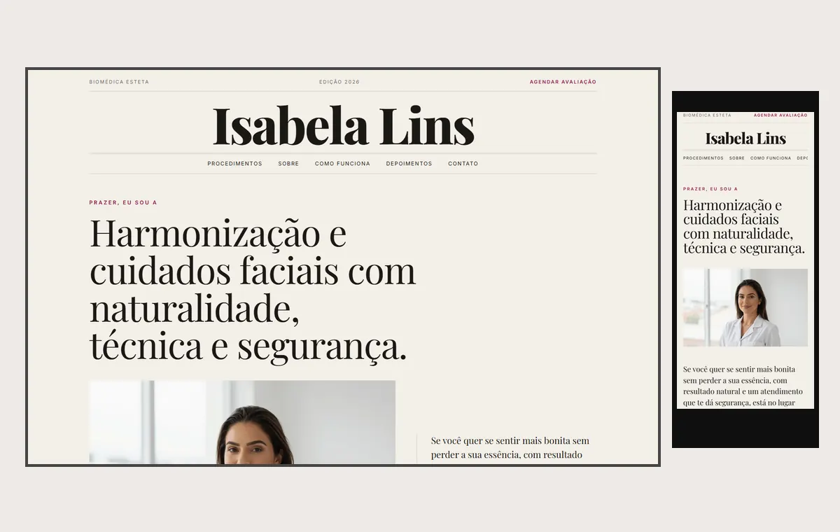 Site de estética no modelo Revista Linho