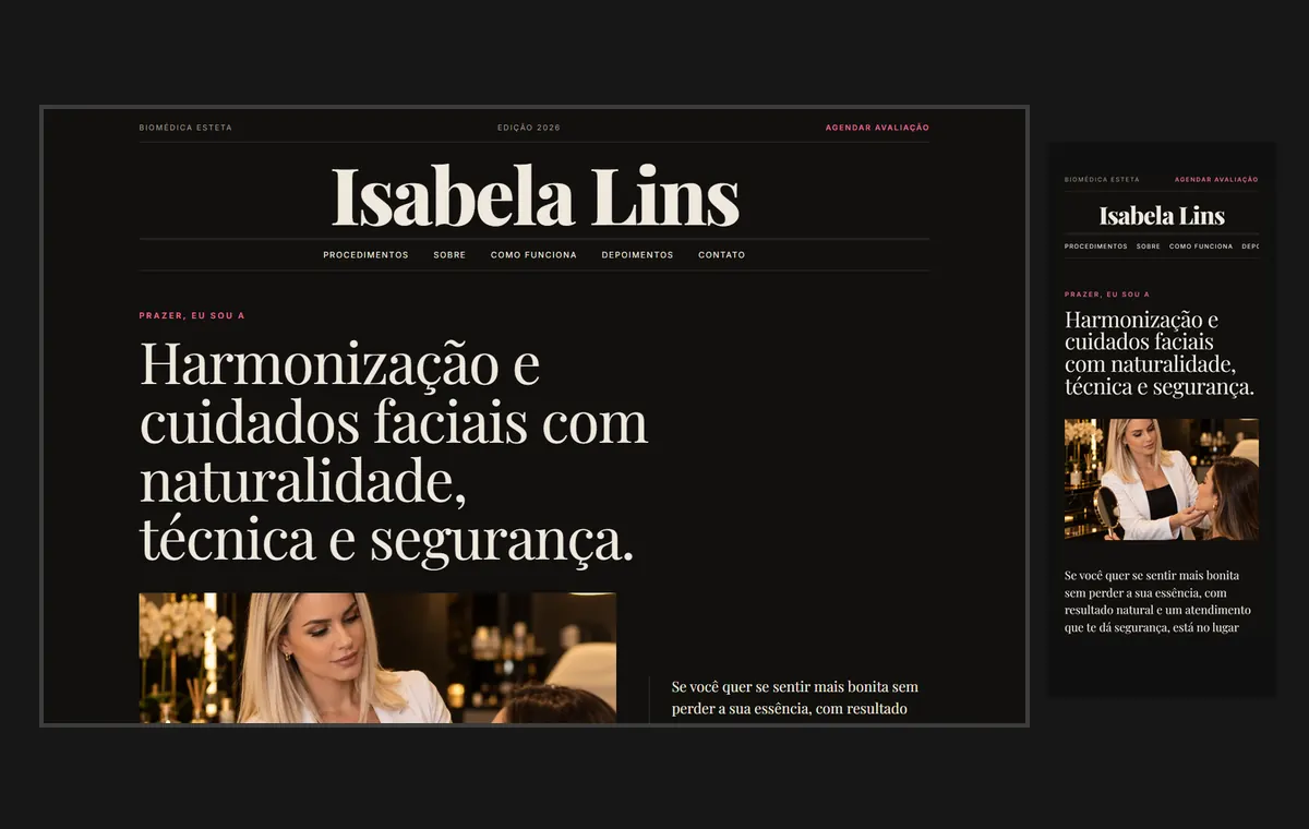 Site de estética no modelo Revista Ébano
