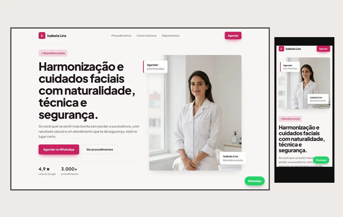 Site de estética no modelo Vitrine Aurora