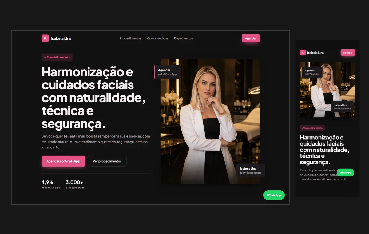 Site de estética no modelo Vitrine Neon