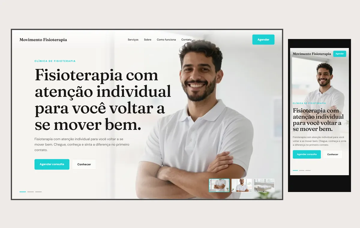 Site de fisioterapia no modelo Cinema Luz