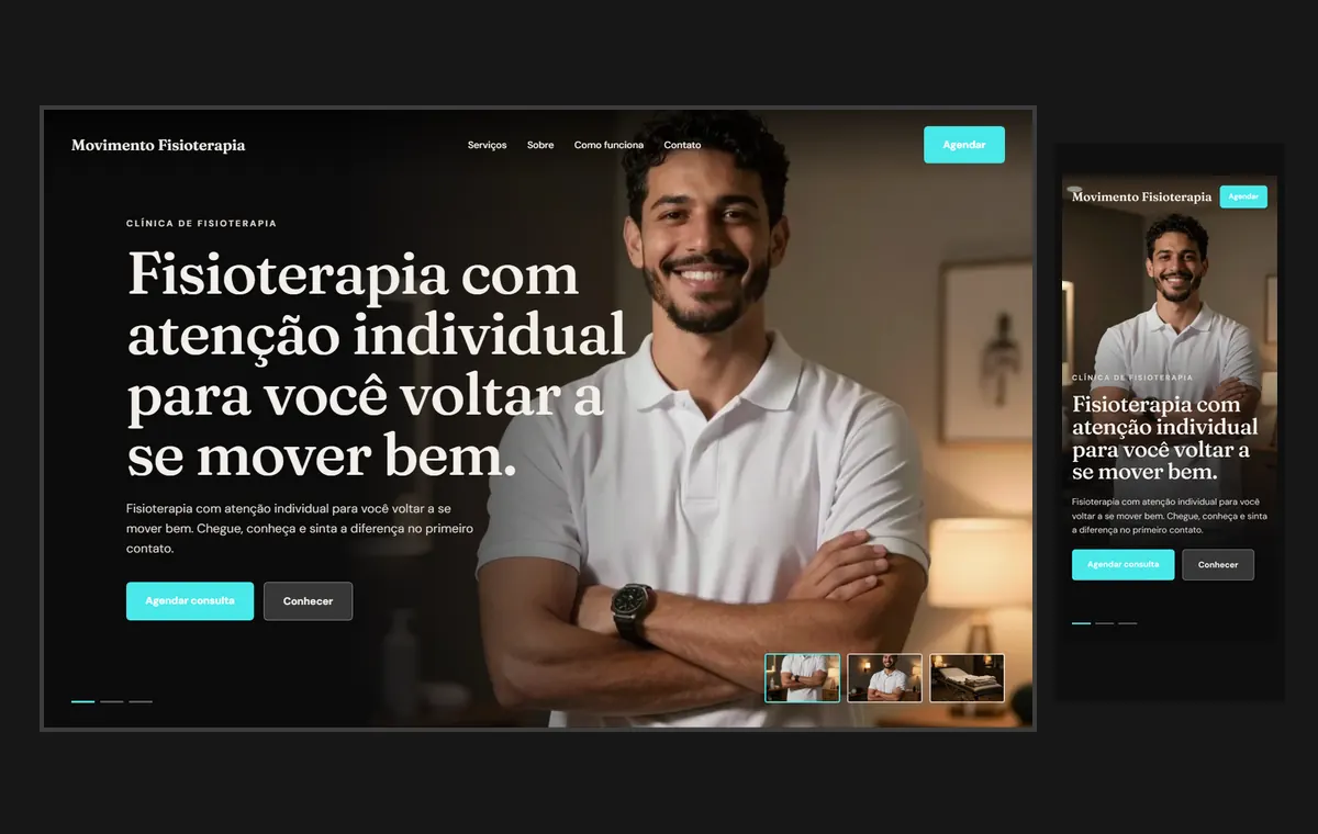 Site de fisioterapia no modelo Cinema Noite