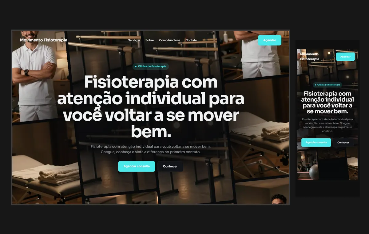Site de fisioterapia no modelo Fluxo Noite