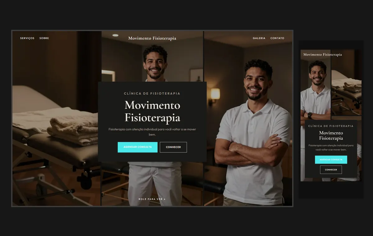 Site de fisioterapia no modelo Mosaico Carvão