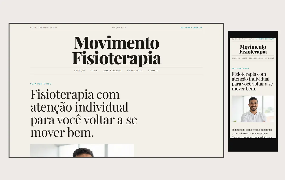 Site de fisioterapia no modelo Revista Linho