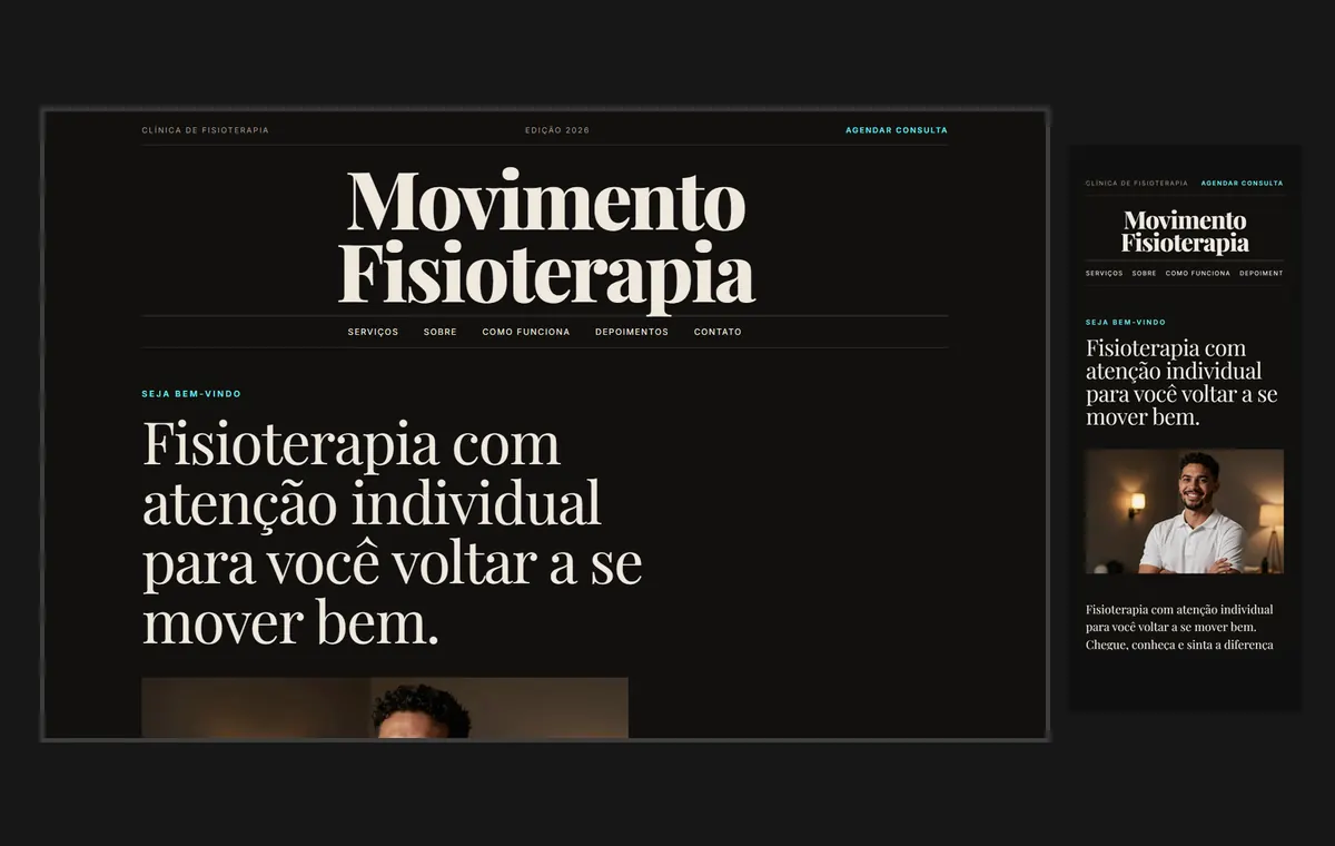 Site de fisioterapia no modelo Revista Ébano