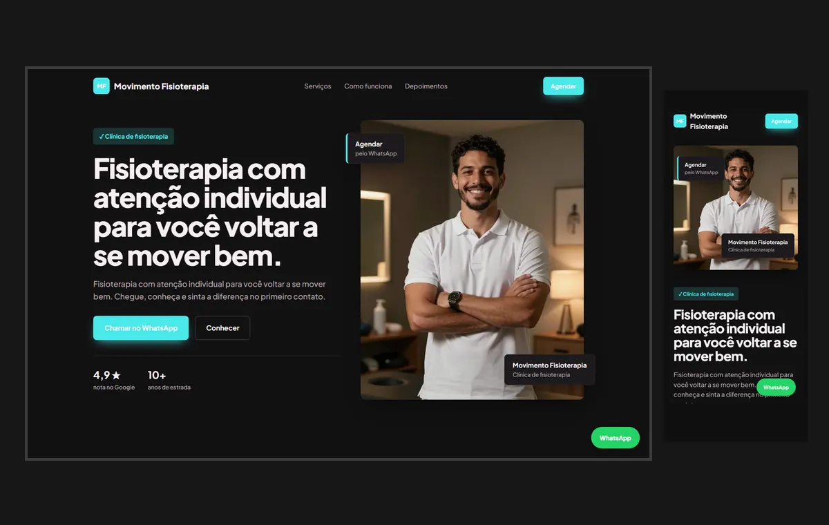 Site de fisioterapia no modelo Vitrine Neon