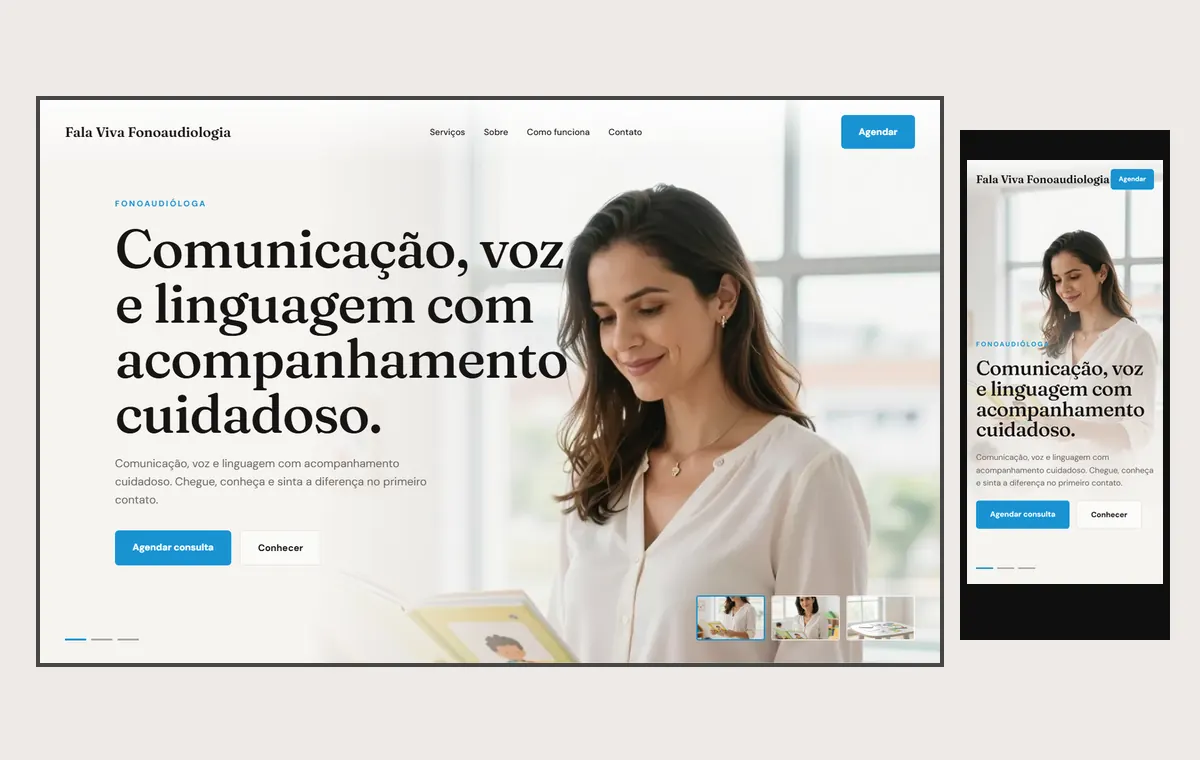 Site de fonoaudiólogo(a) no modelo Cinema Luz