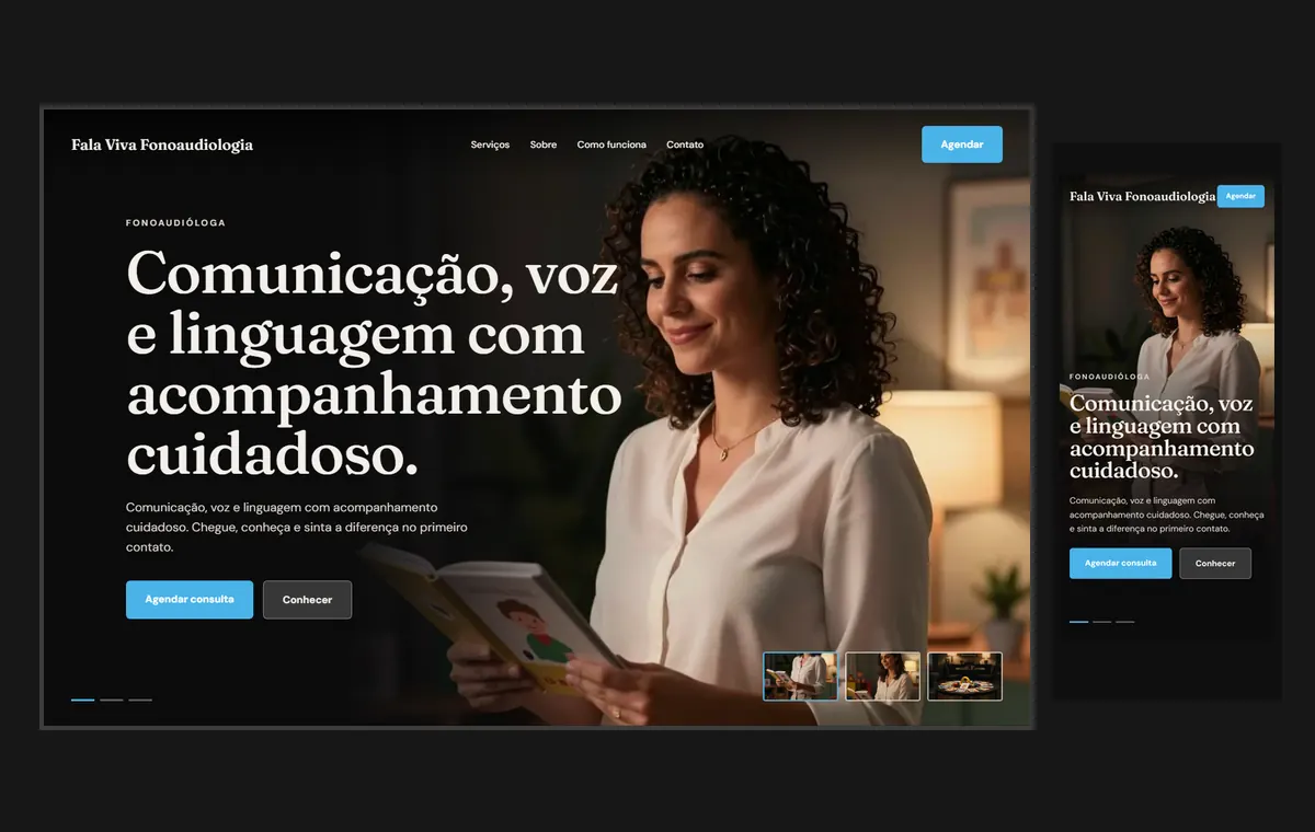 Site de fonoaudiólogo(a) no modelo Cinema Noite
