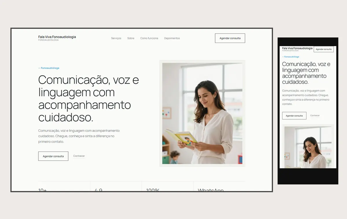 Site de fonoaudiólogo(a) no modelo Clean Nuvem