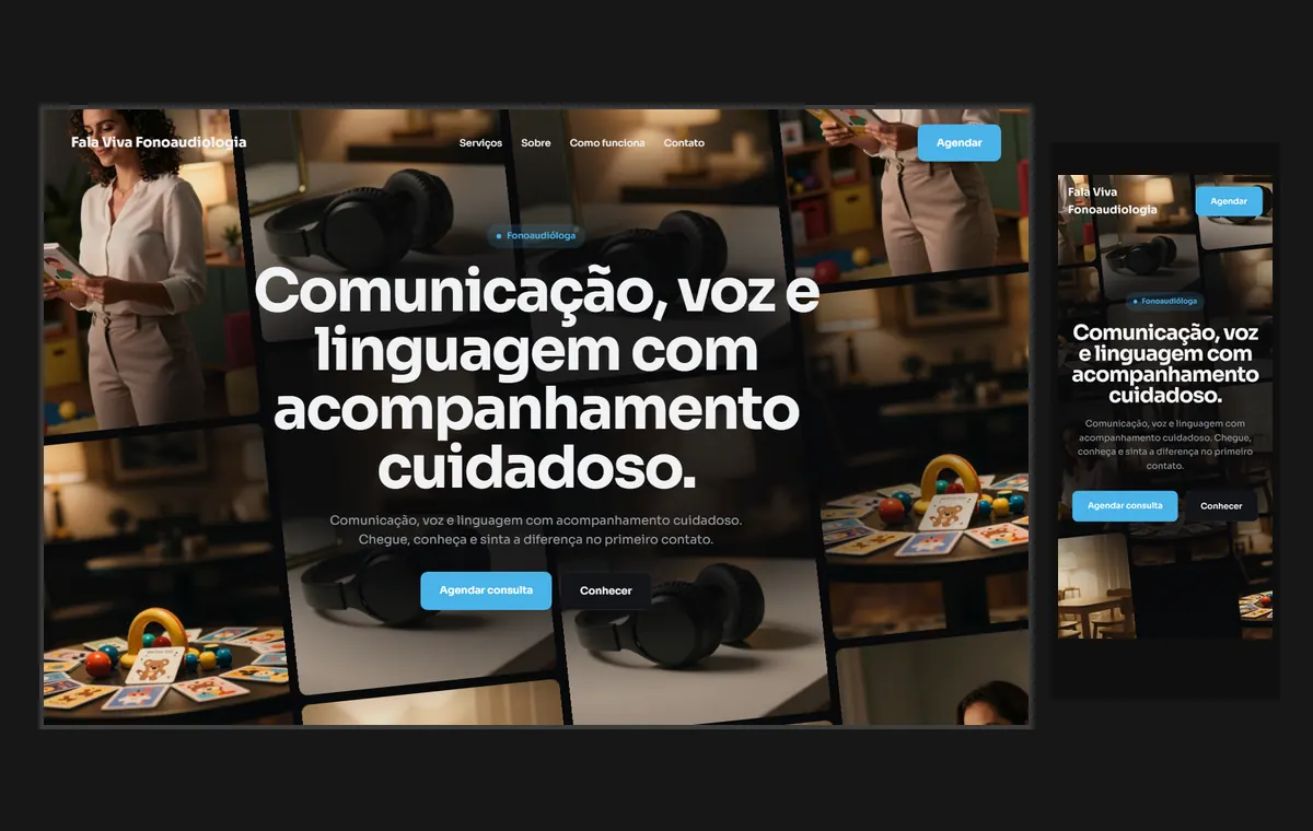 Site de fonoaudiólogo(a) no modelo Fluxo Noite