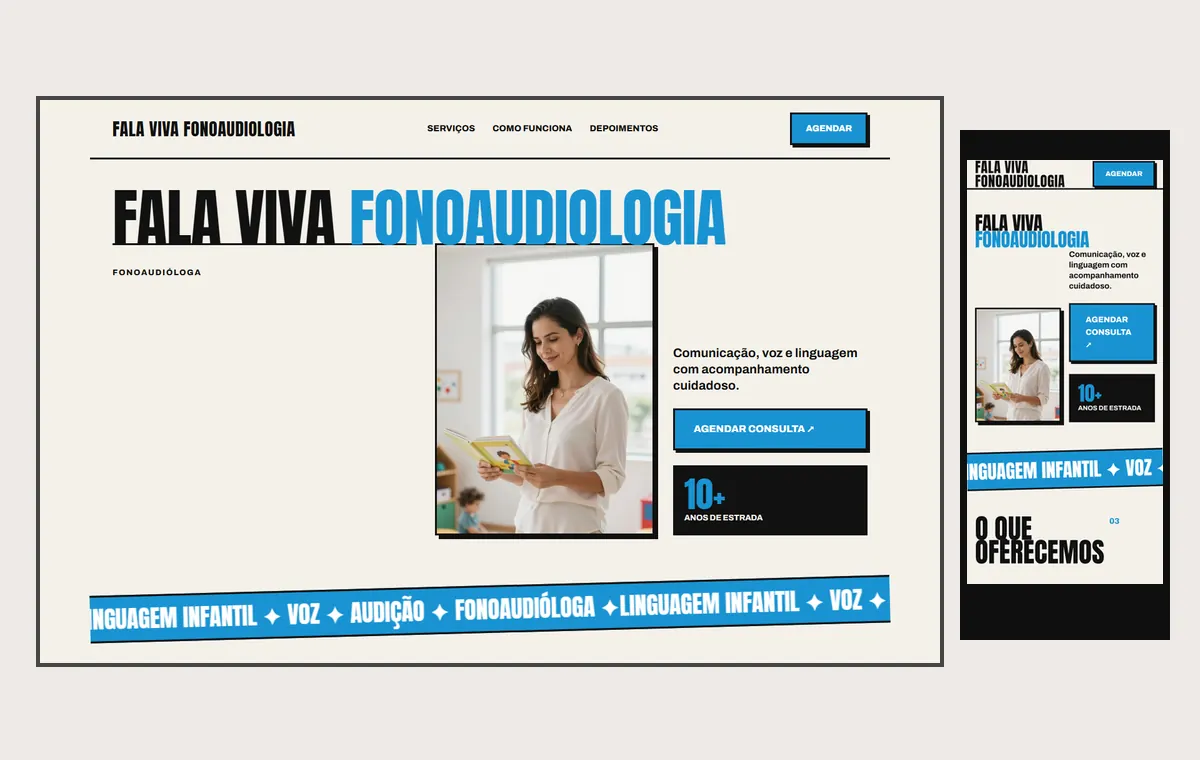Site de fonoaudiólogo(a) no modelo Impacto Sol