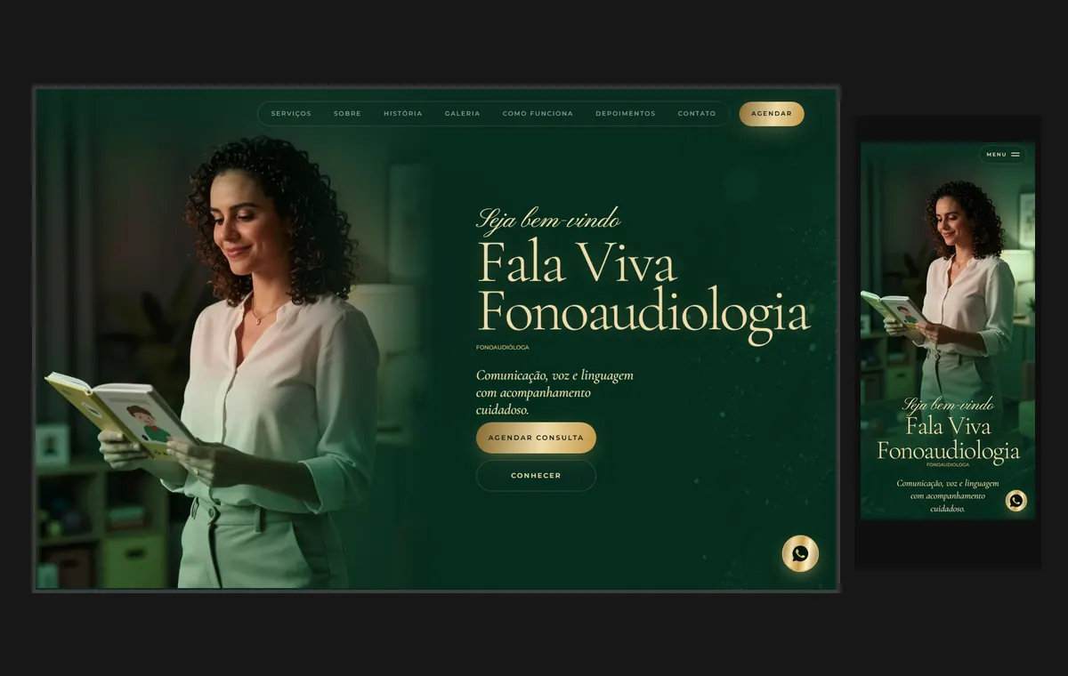 Site de fonoaudiólogo(a) no modelo Luxo Noite