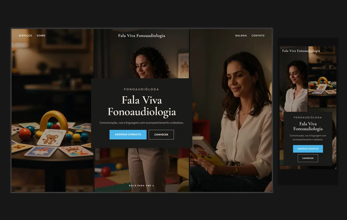 Site de fonoaudiólogo(a) no modelo Mosaico Carvão