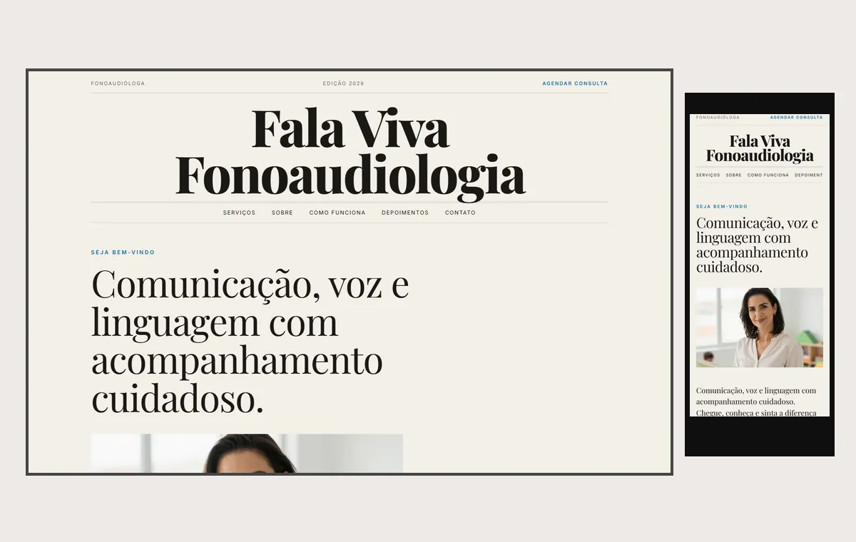 Site de fonoaudiólogo(a) no modelo Revista Linho