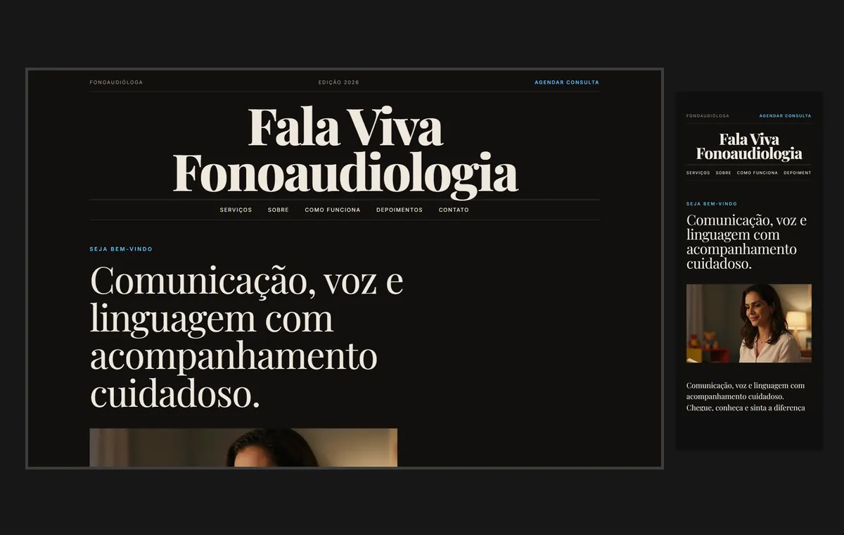 Site de fonoaudiólogo(a) no modelo Revista Ébano