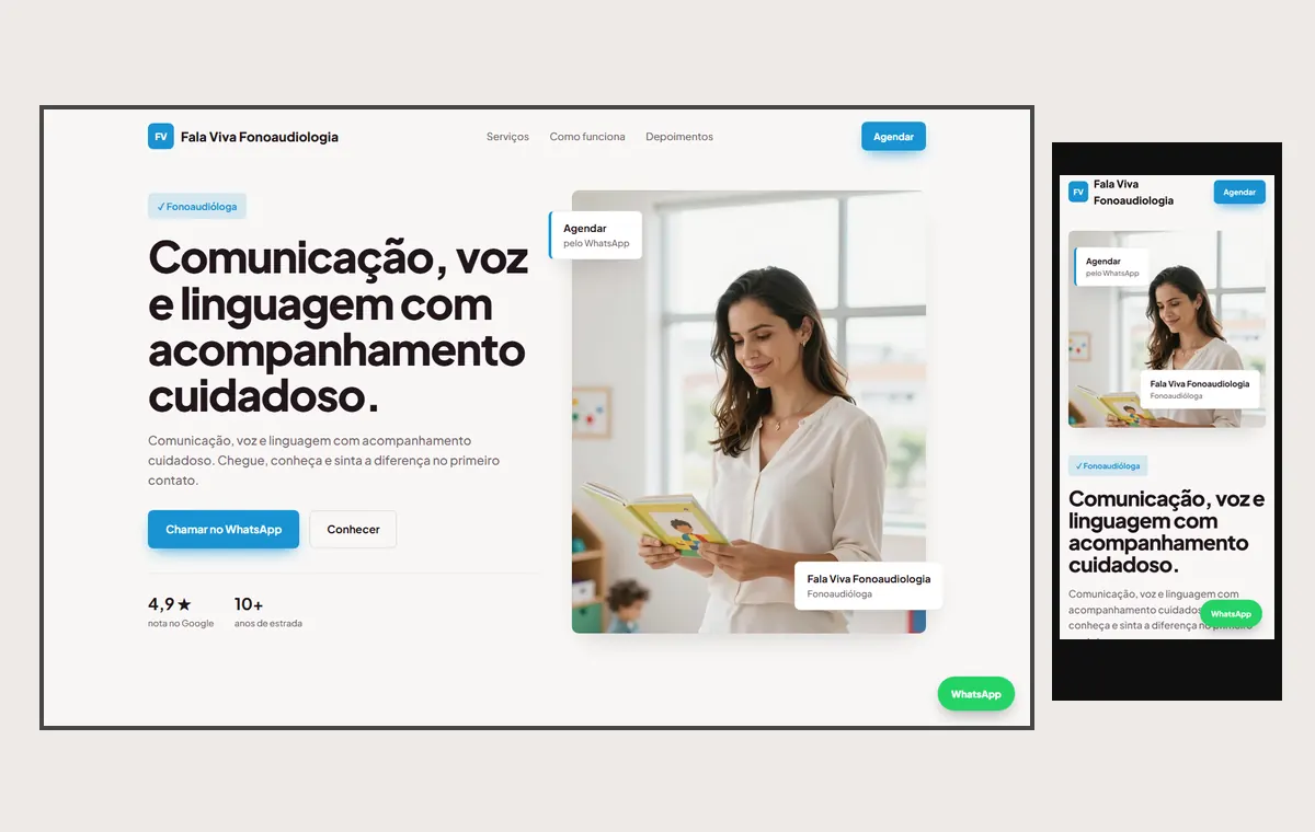 Site de fonoaudiólogo(a) no modelo Vitrine Aurora