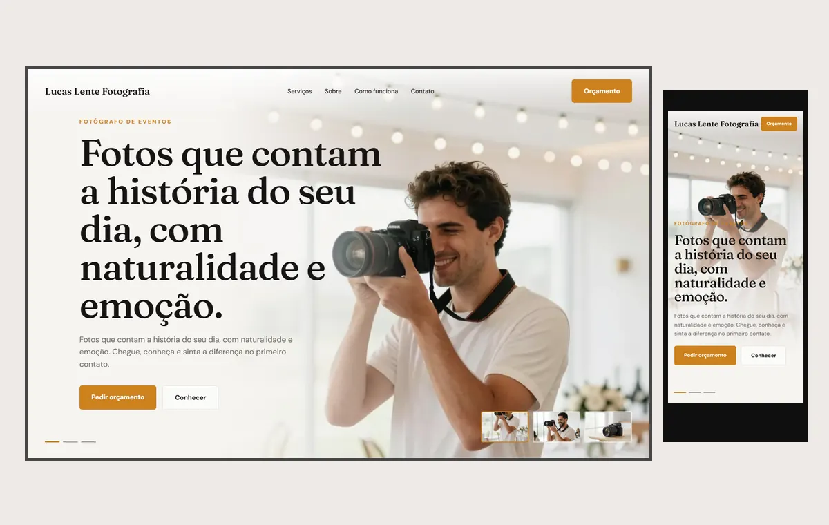 Site de fotógrafo de eventos no modelo Cinema Luz