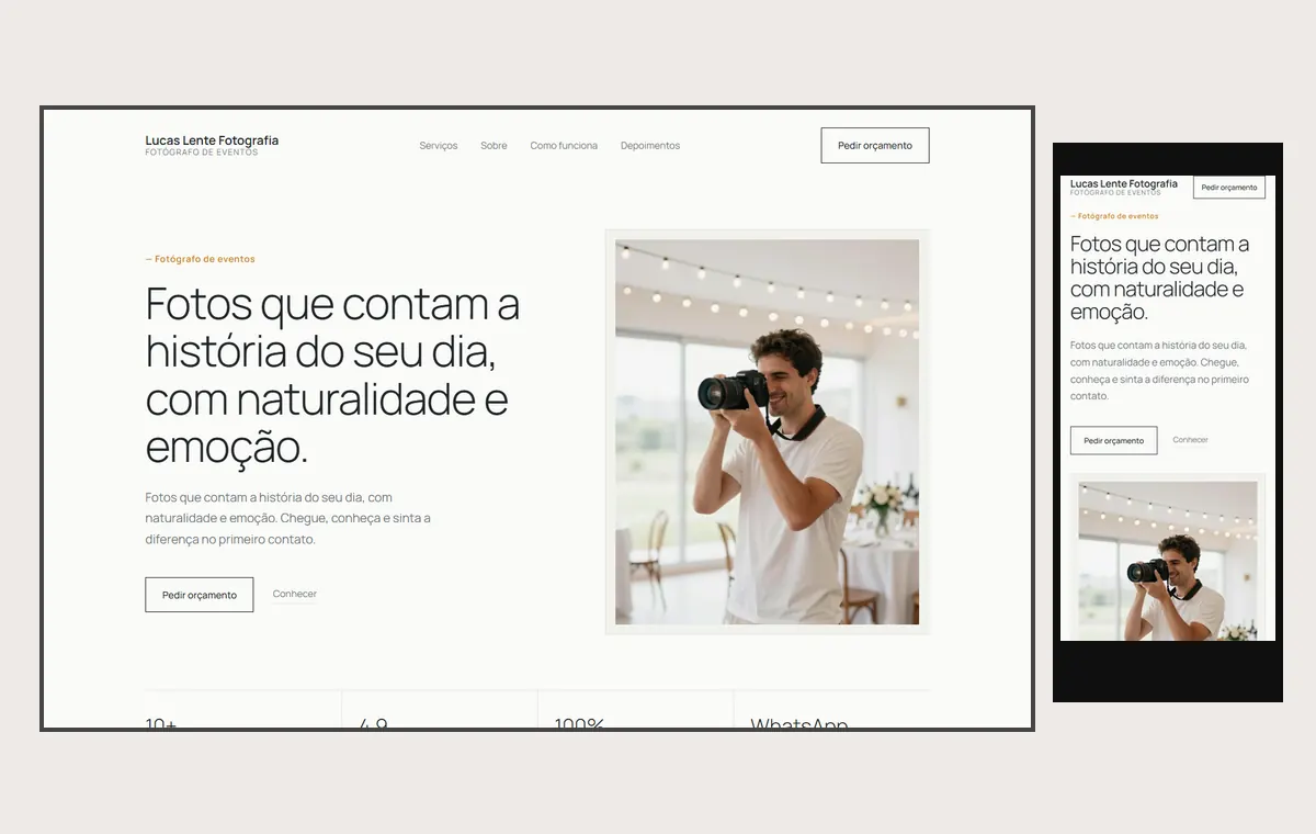 Site de fotógrafo de eventos no modelo Clean Nuvem