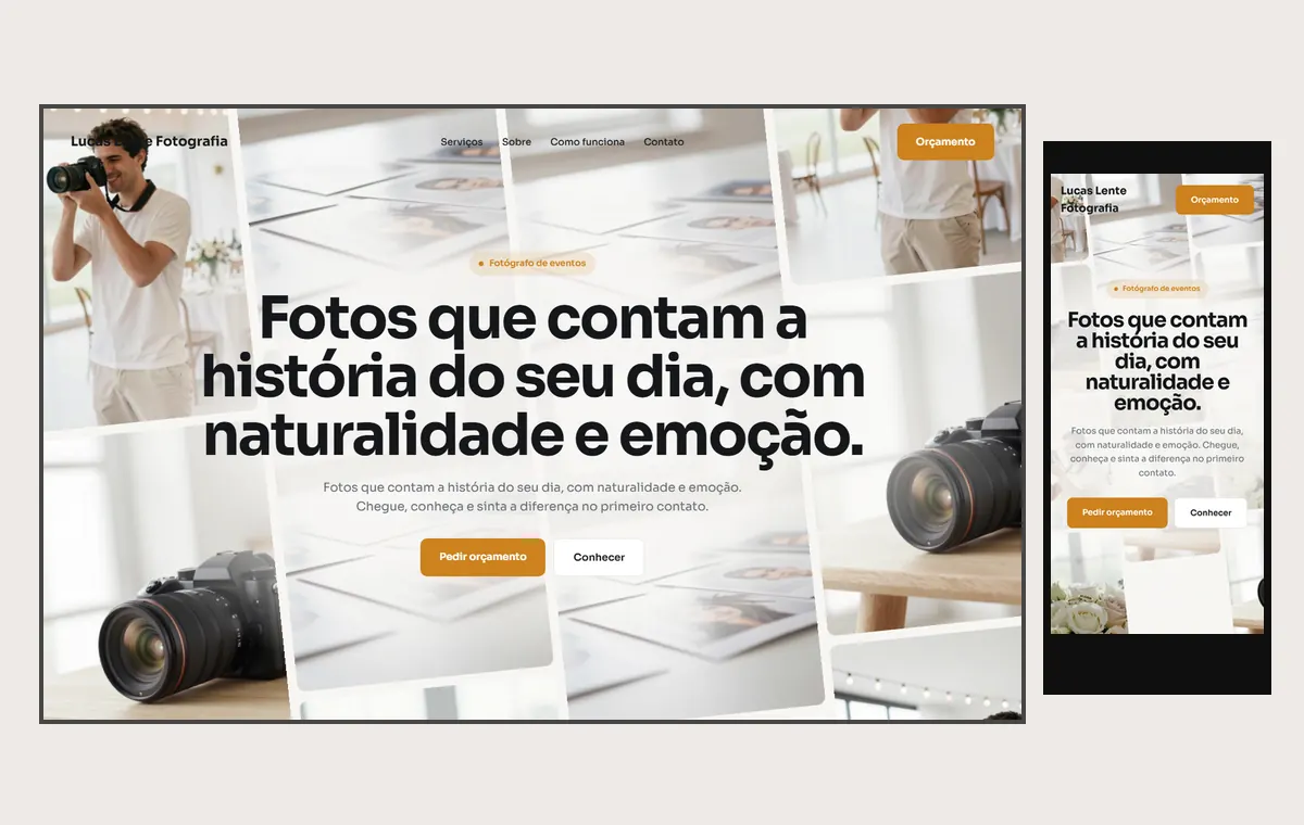 Site de fotógrafo de eventos no modelo Fluxo Brisa