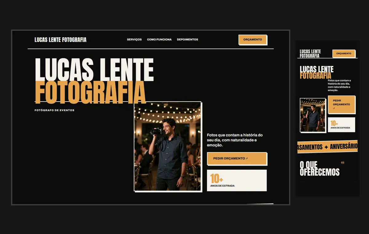Site de fotógrafo de eventos no modelo Impacto Eclipse