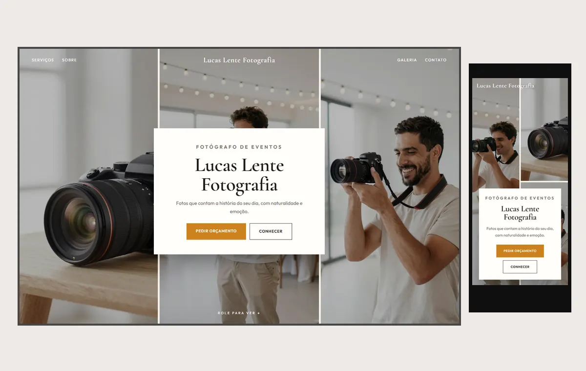 Site de fotógrafo de eventos no modelo Mosaico Areia