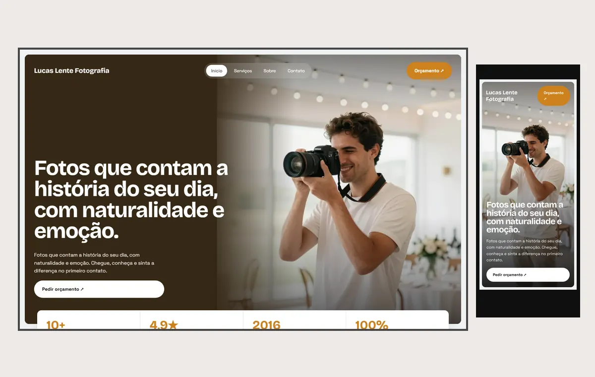 Site de fotógrafo de eventos no modelo Panorama Céu
