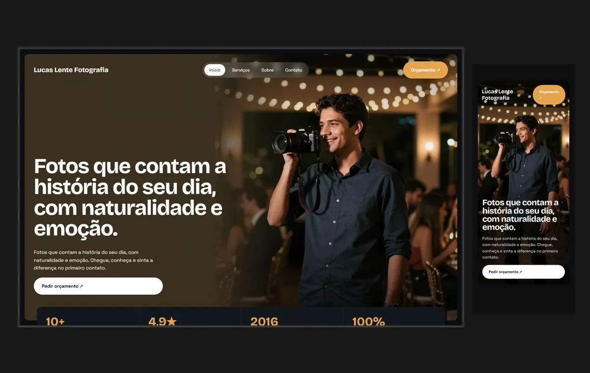 Site de fotógrafo de eventos no modelo Panorama Lua