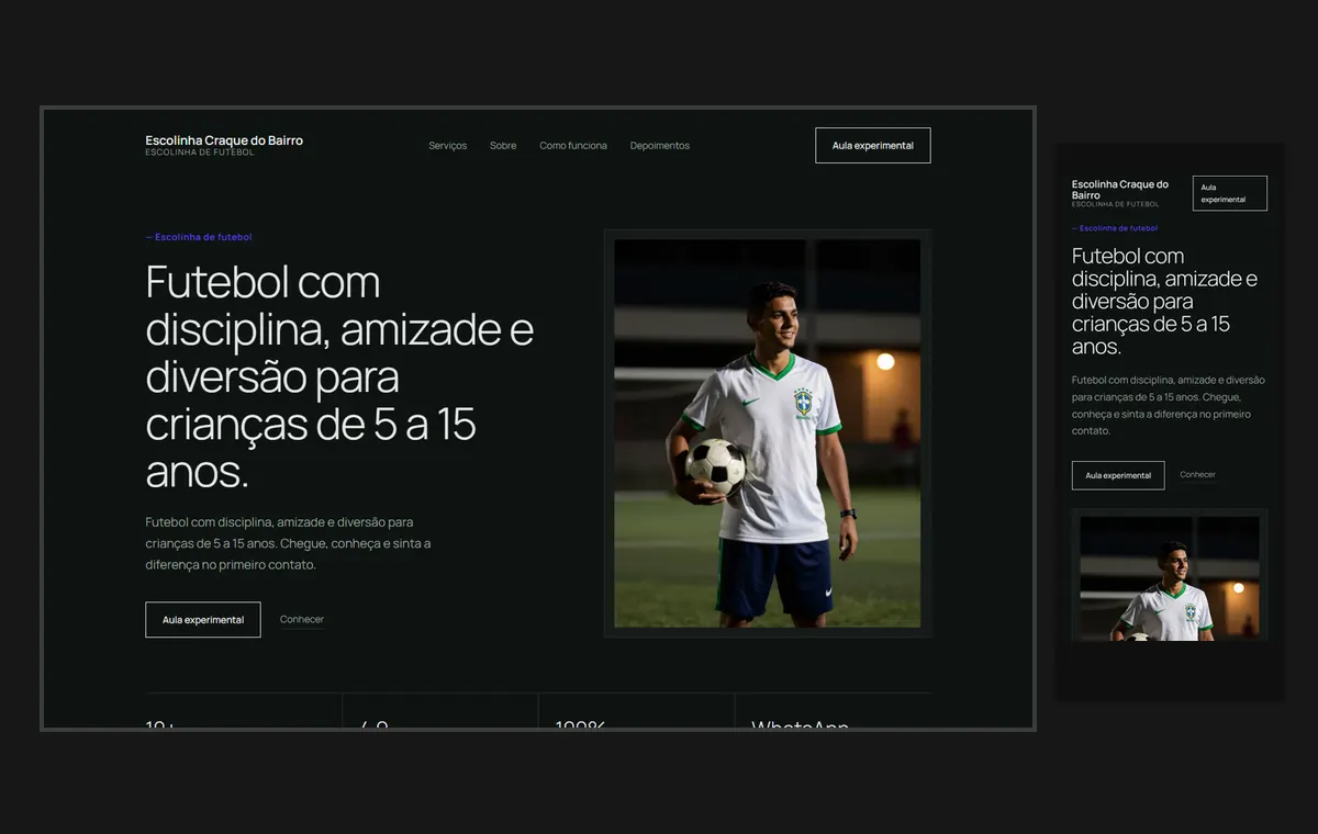 Site de escolinha de futebol e esportes no modelo Clean Grafite
