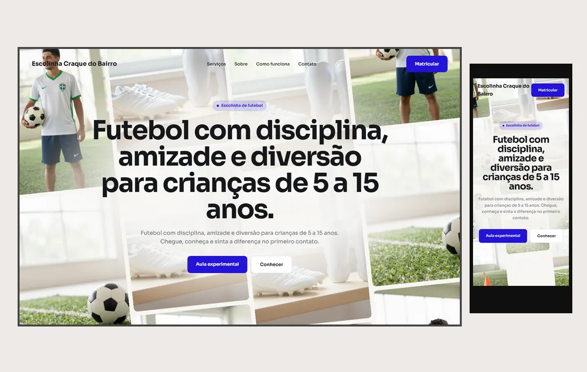Site de escolinha de futebol e esportes no modelo Fluxo Brisa