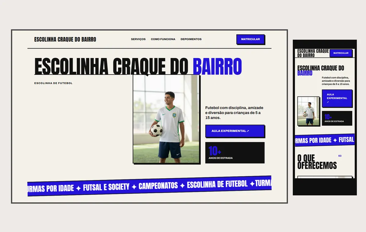 Site de escolinha de futebol e esportes no modelo Impacto Sol