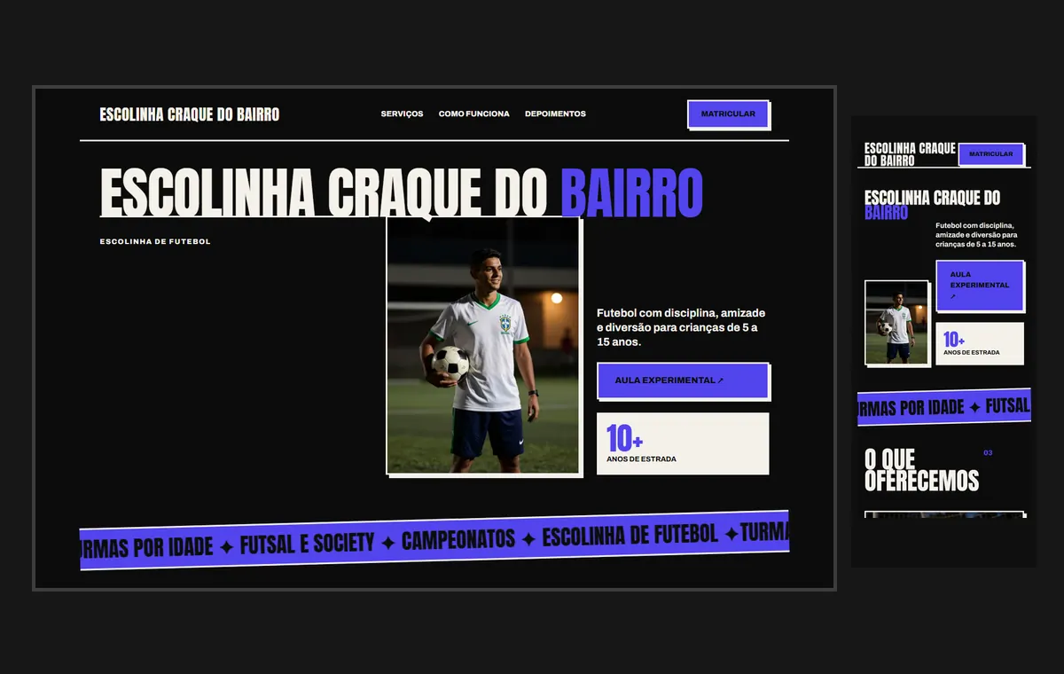 Site de escolinha de futebol e esportes no modelo Impacto Eclipse