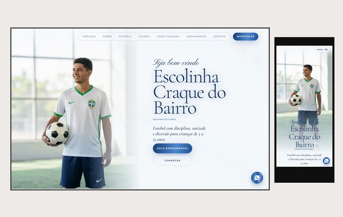 Site de escolinha de futebol e esportes no modelo Luxo Dia