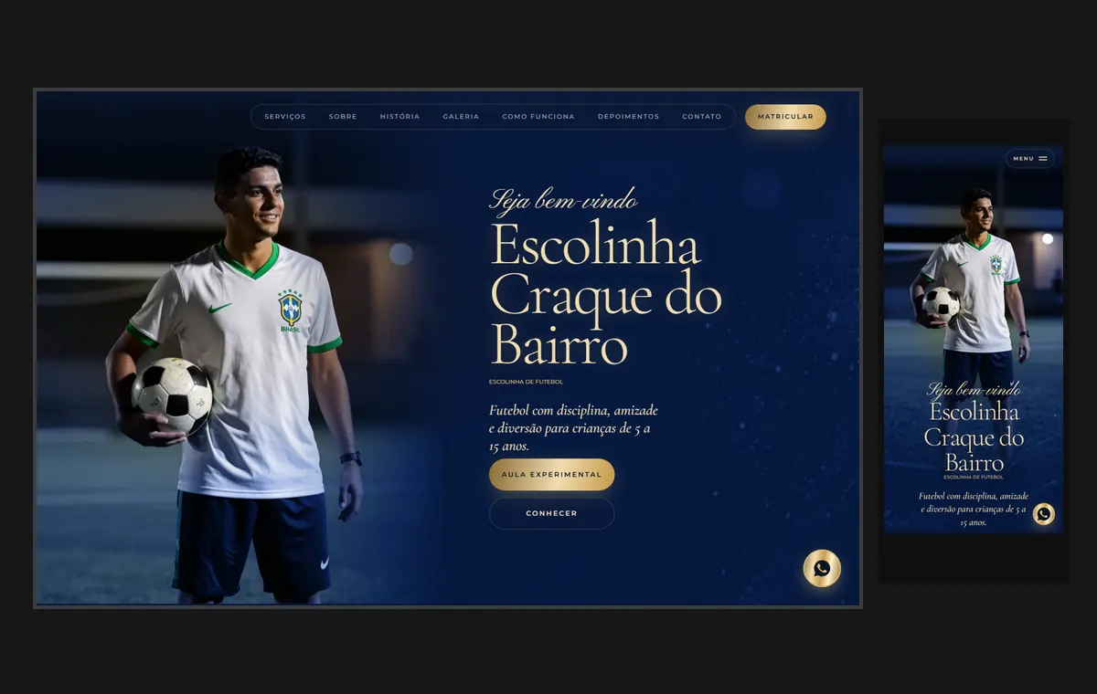 Site de escolinha de futebol e esportes no modelo Luxo Noite