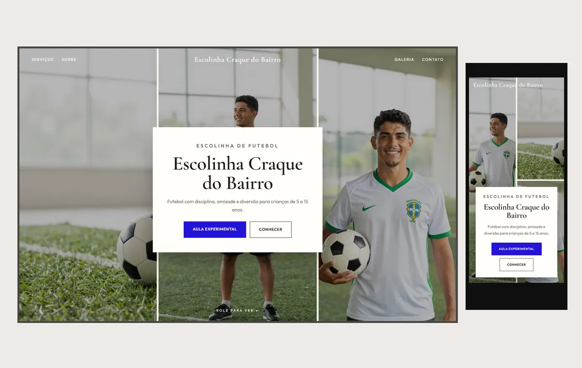 Site de escolinha de futebol e esportes no modelo Mosaico Areia