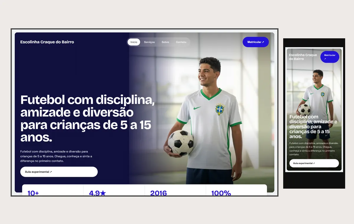 Site de escolinha de futebol e esportes no modelo Panorama Céu
