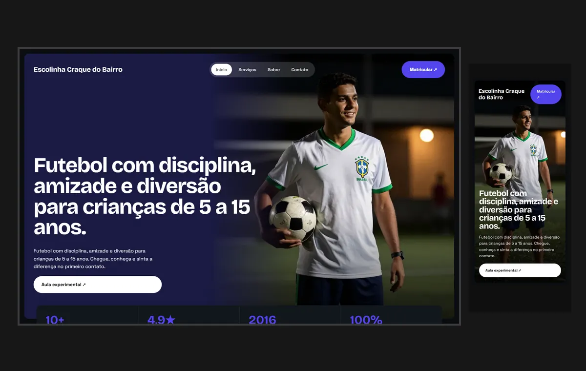 Site de escolinha de futebol e esportes no modelo Panorama Lua
