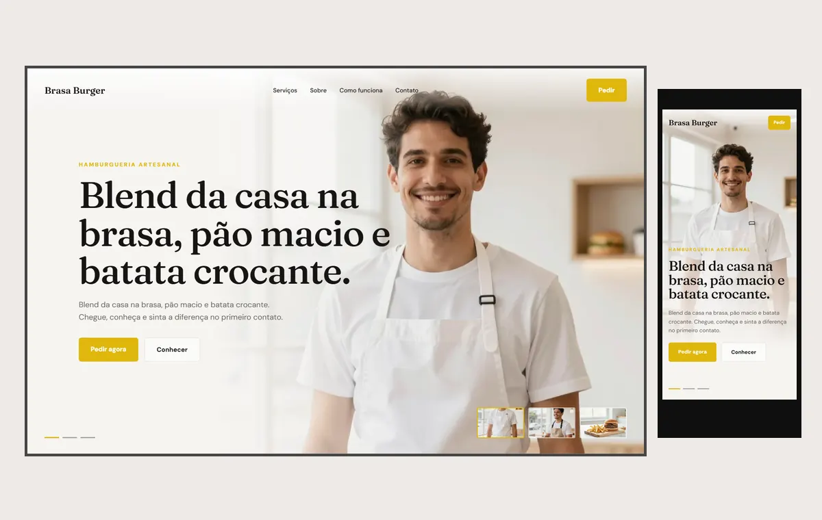 Site de hamburgueria no modelo Cinema Luz