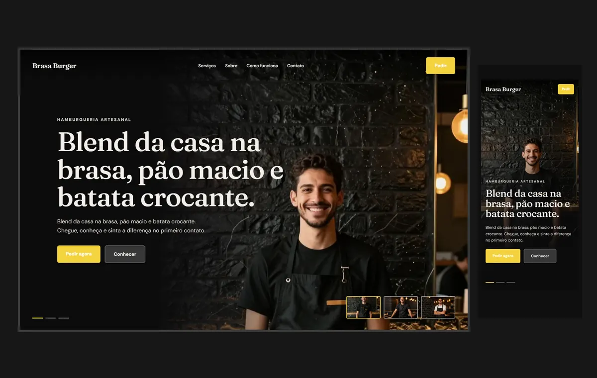 Site de hamburgueria no modelo Cinema Noite