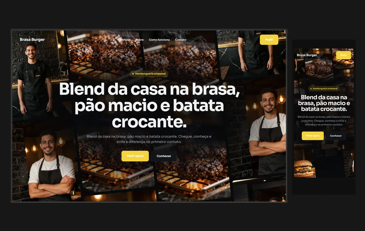 Site de hamburgueria no modelo Fluxo Noite